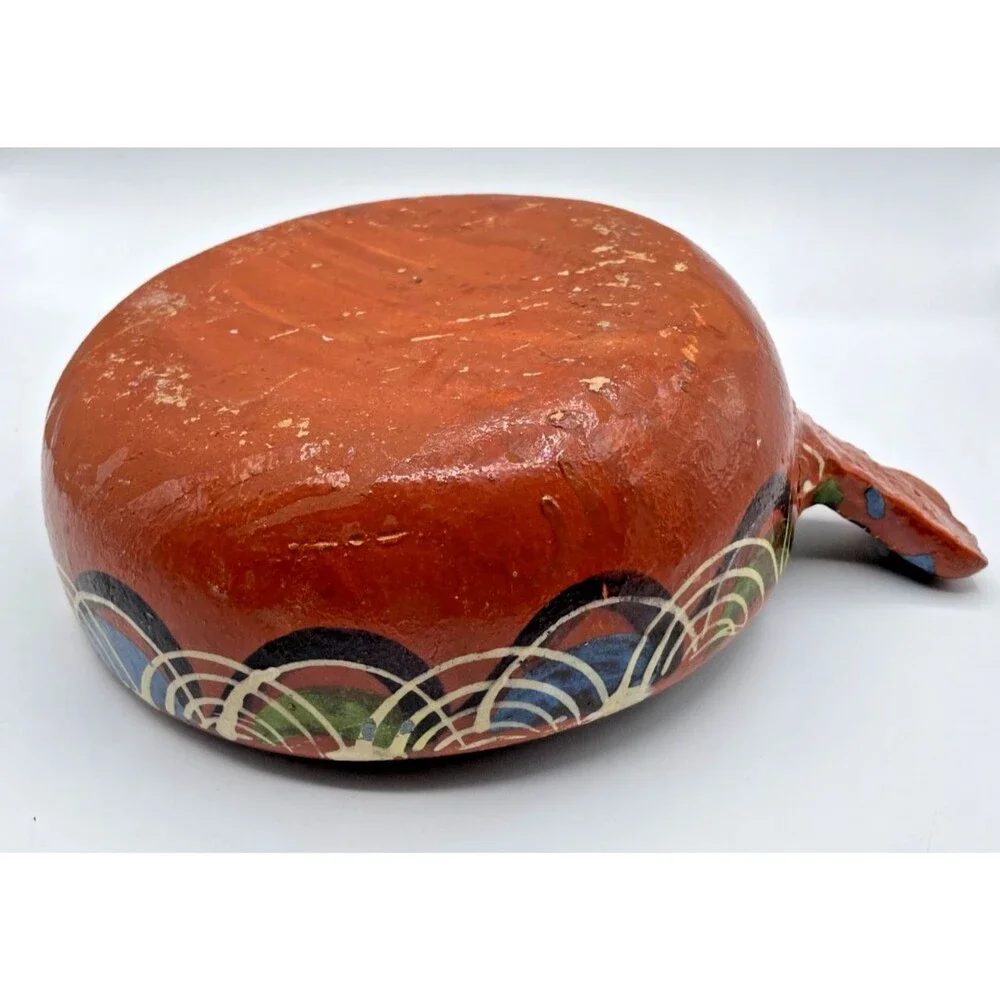 Vintage Mexican Folk Art Pottery Tlaquepaque Casserole Dish w/ Handle Hand Paint